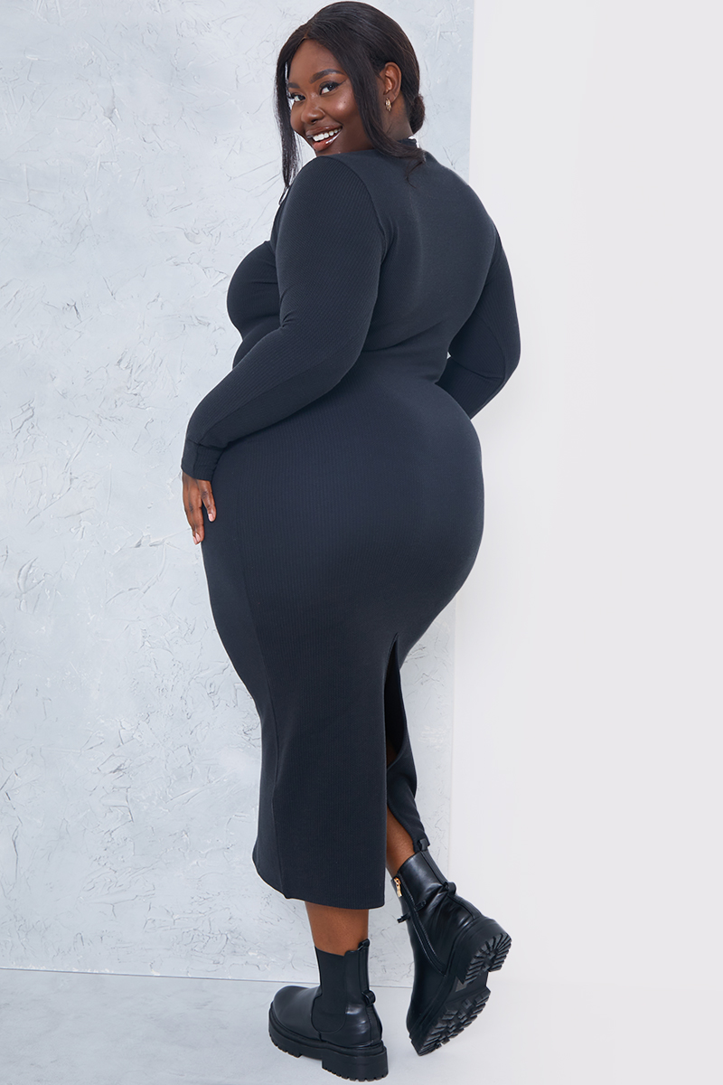 Ribbed Crew Neck Midi Dress
