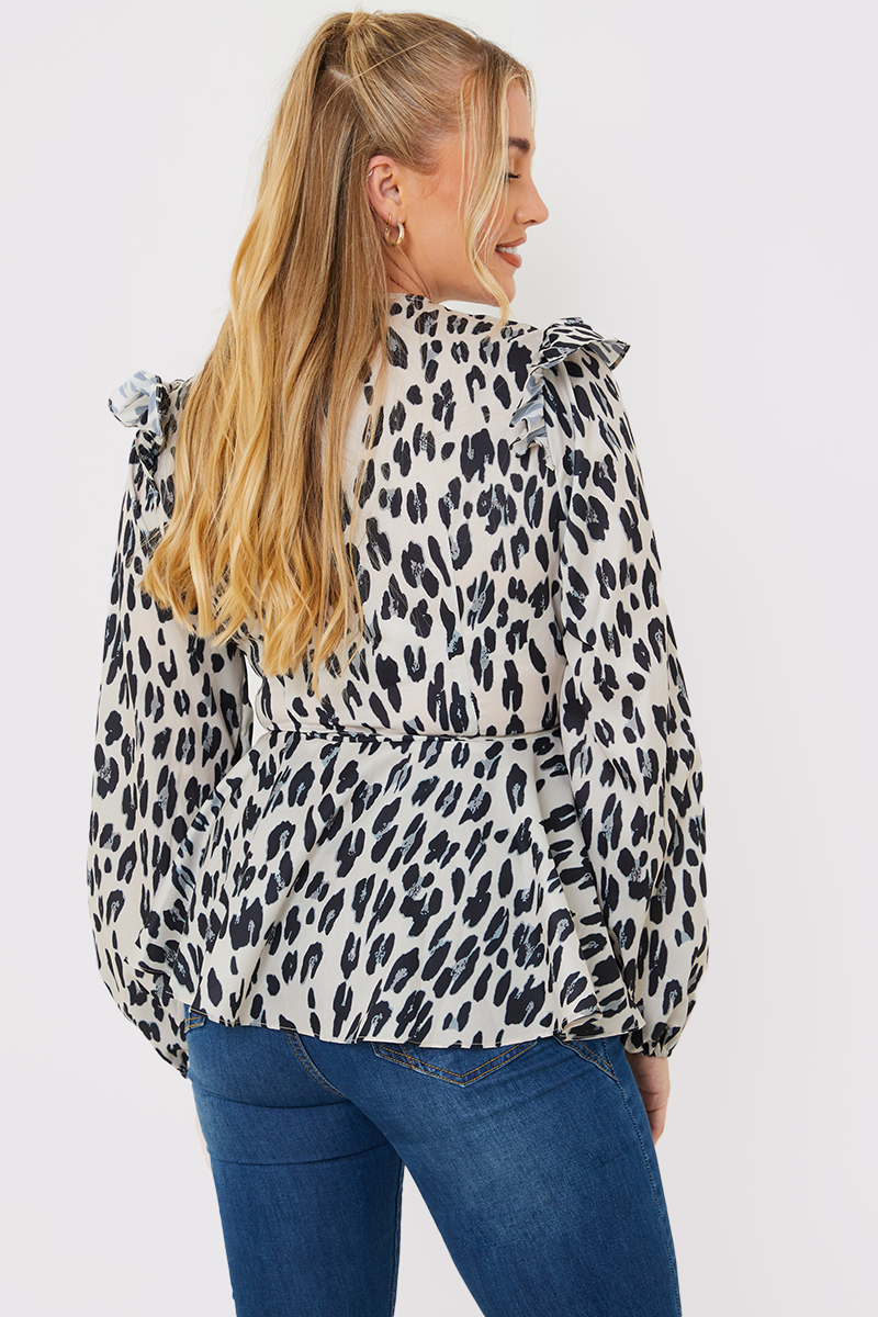 Leopard Print Wrap Blouse