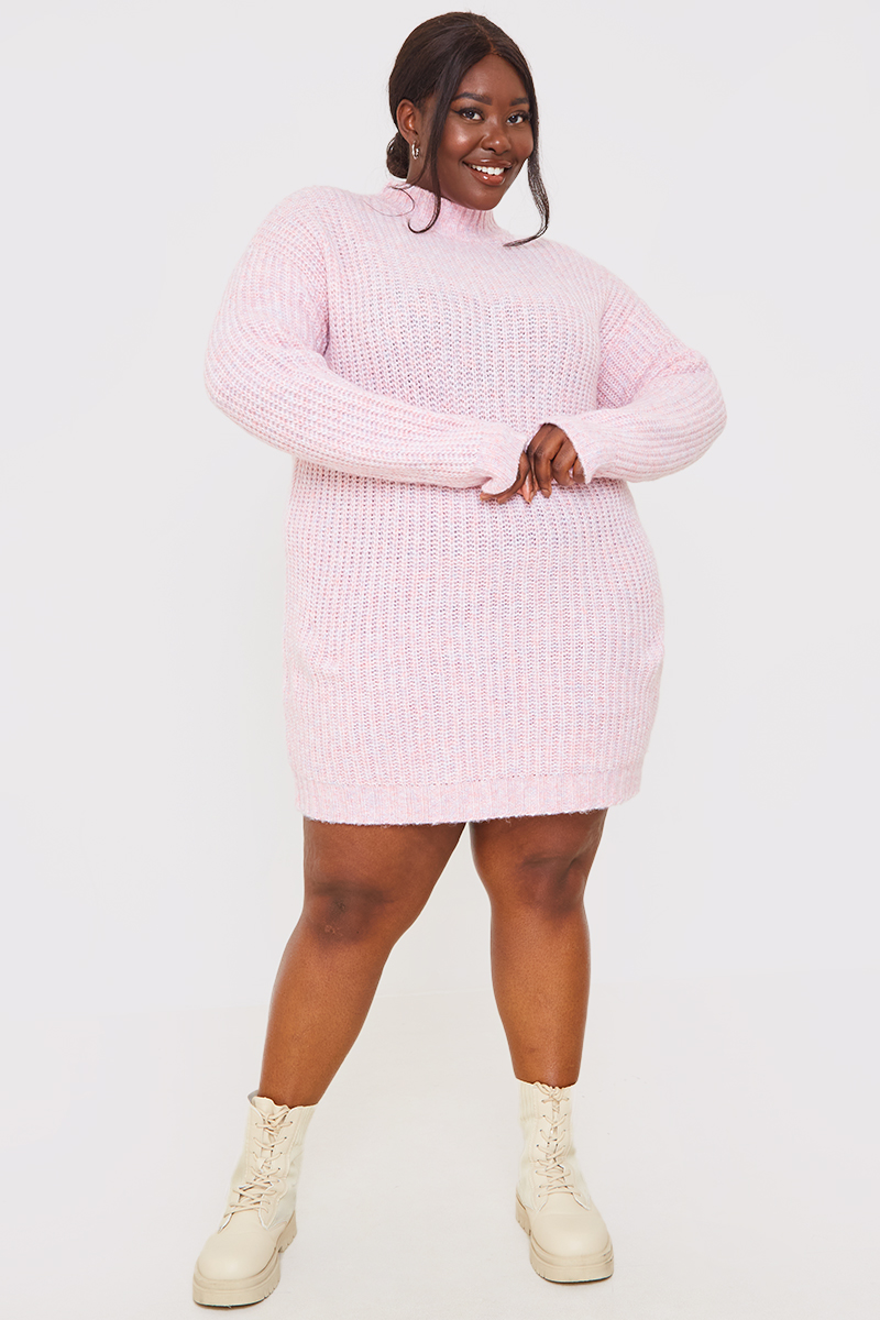 Recycled Space Dye High Neck Longline Knitted Jumper Dress