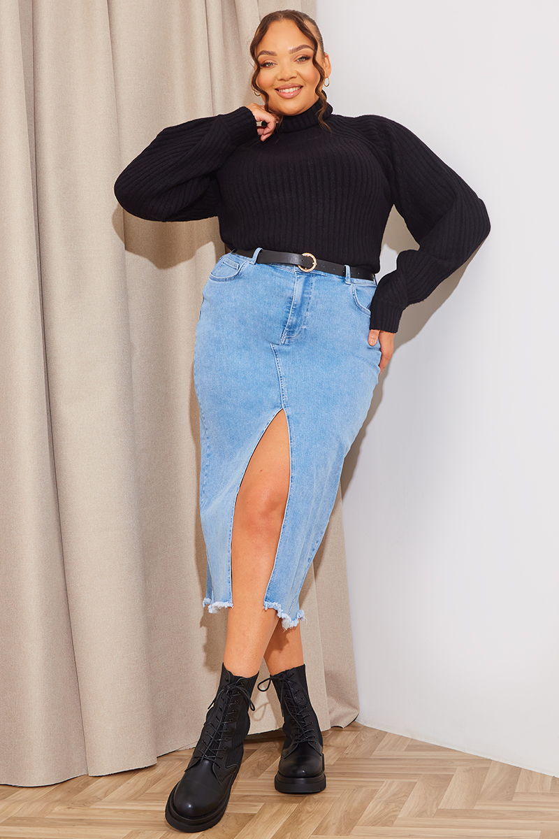 Roll Neck Ribbed Knitted Jumper