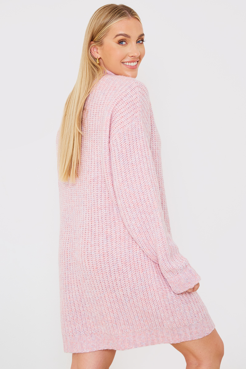 Recycled Space Dye High Neck Longline Knitted Jumper Dress