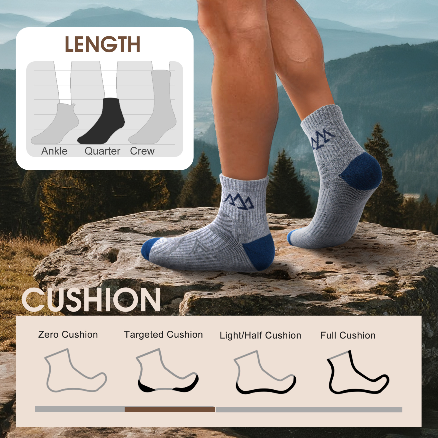 5 Pack Men's Merino Wool Quarter Hiking Running Socks Target Cushioned SS13M