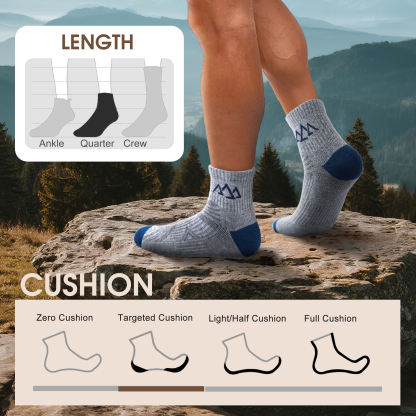 5 Pack Men's Merino Wool Quarter Hiking Running Socks Target Cushioned SS13M