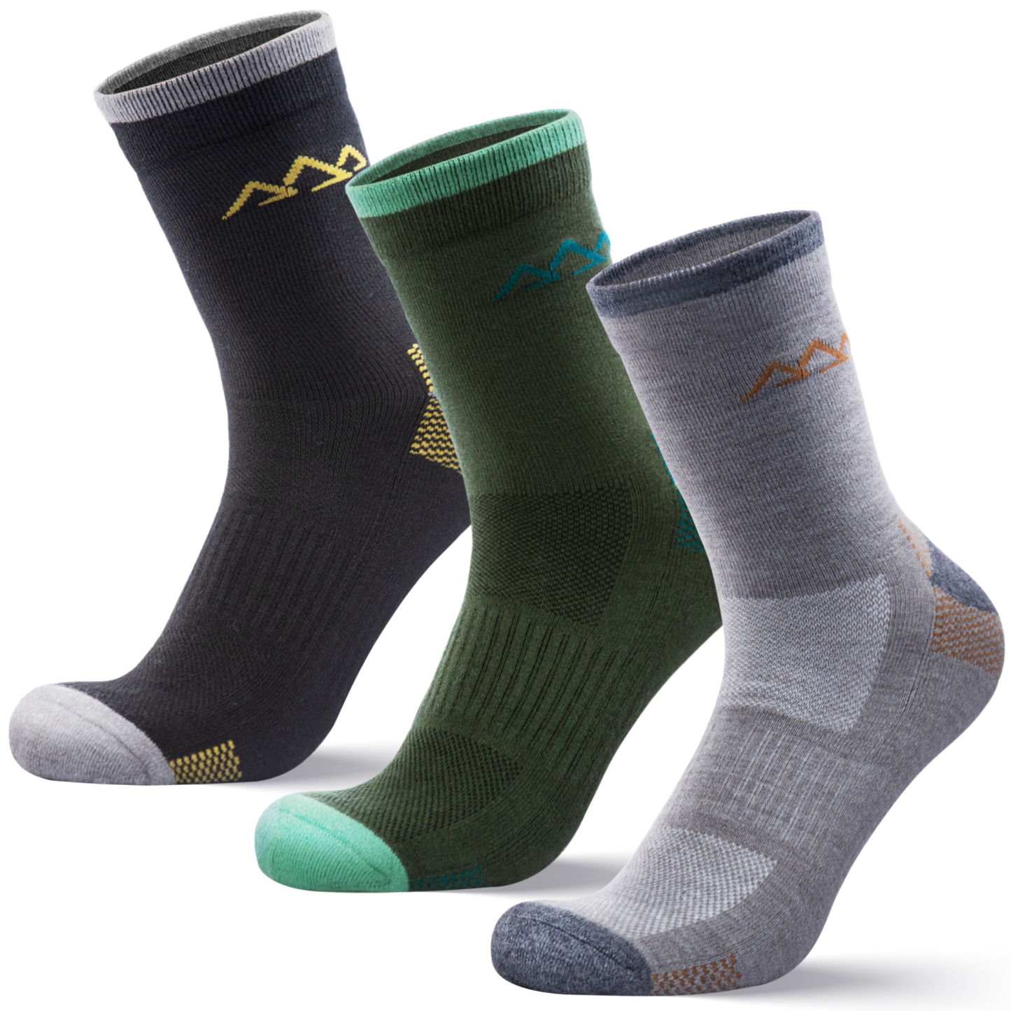 3 Pack Men's Merino Wool Micro Crew Half Cushioned Hiking Socks SS09M