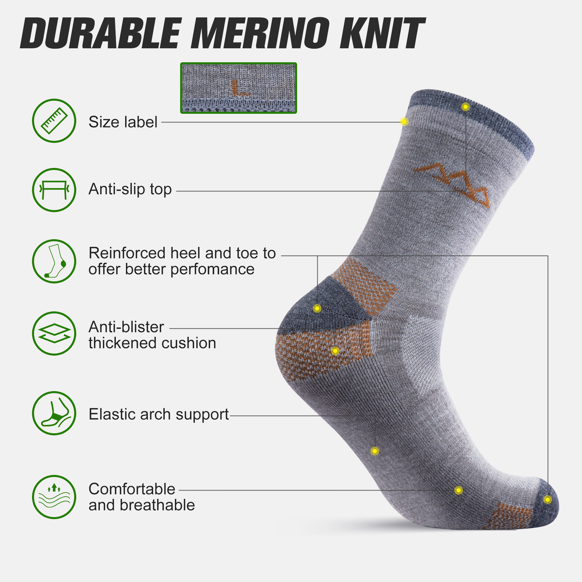 3 Pack Men's Merino Wool Micro Crew Half Cushioned Hiking Socks SS09M