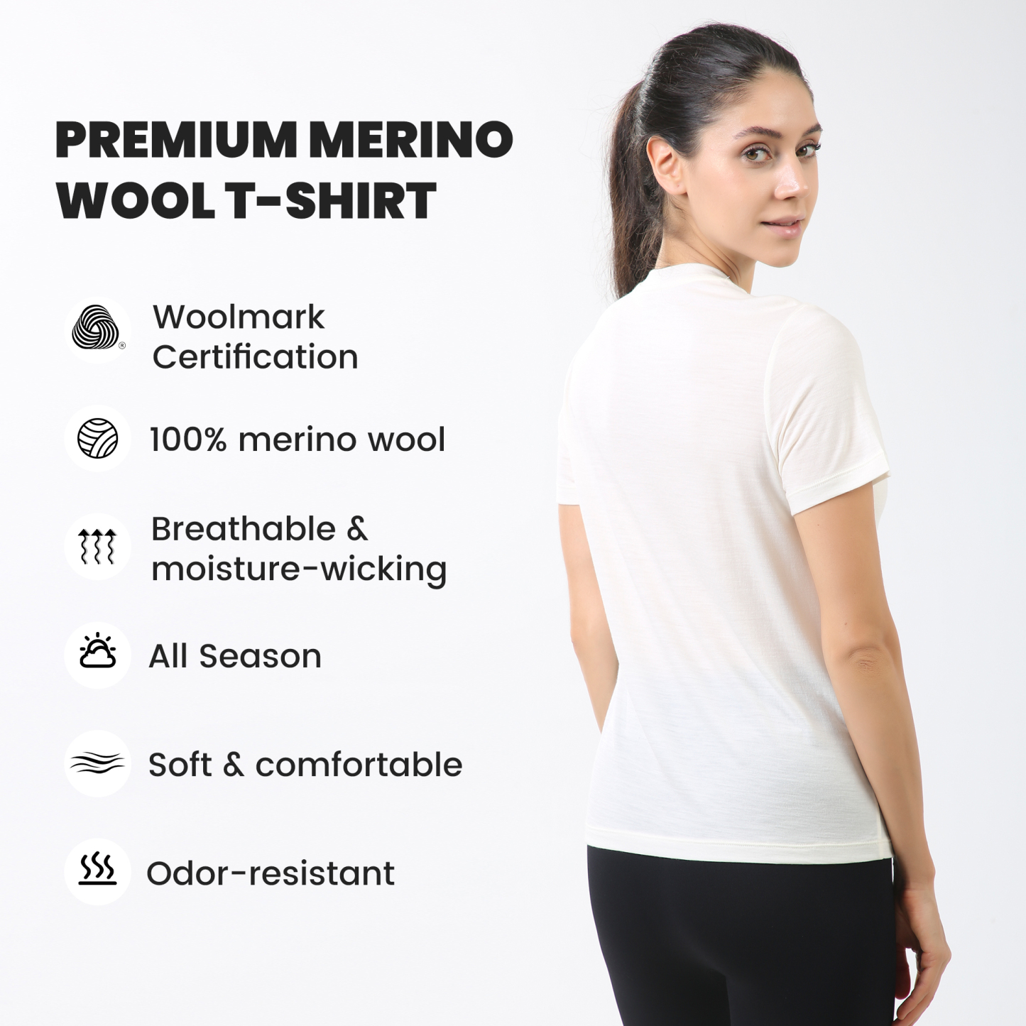 Women's Merino Wool T-shirt 150 Short Sleeve Crew White