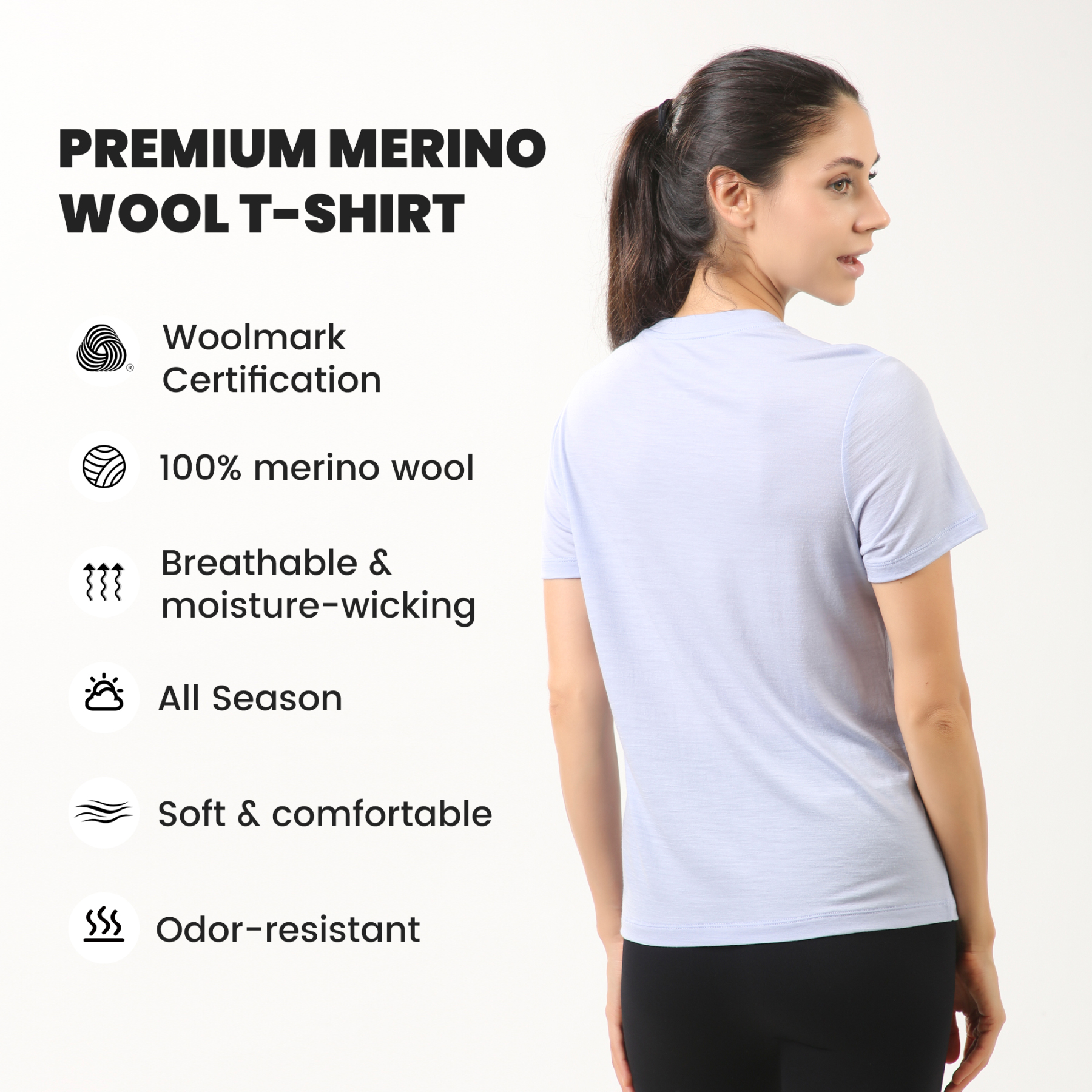 Women's Merino Wool T-shirt 150 Short Sleeve Crew Light Blue