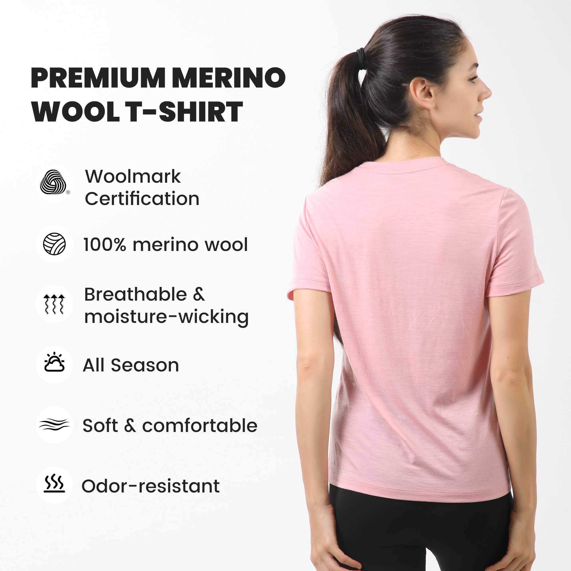 Women's Merino Wool T-shirt 150 Short Sleeve Crew Pink