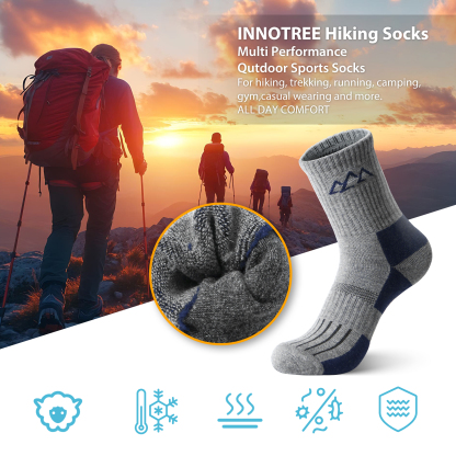3 Pack Men's Merino Wool Micro Crew Half Cushioned Hiking Socks SS01M