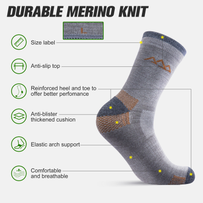 3 Pack Men's Merino Wool Micro Crew Half Cushioned Hiking Socks SS09M
