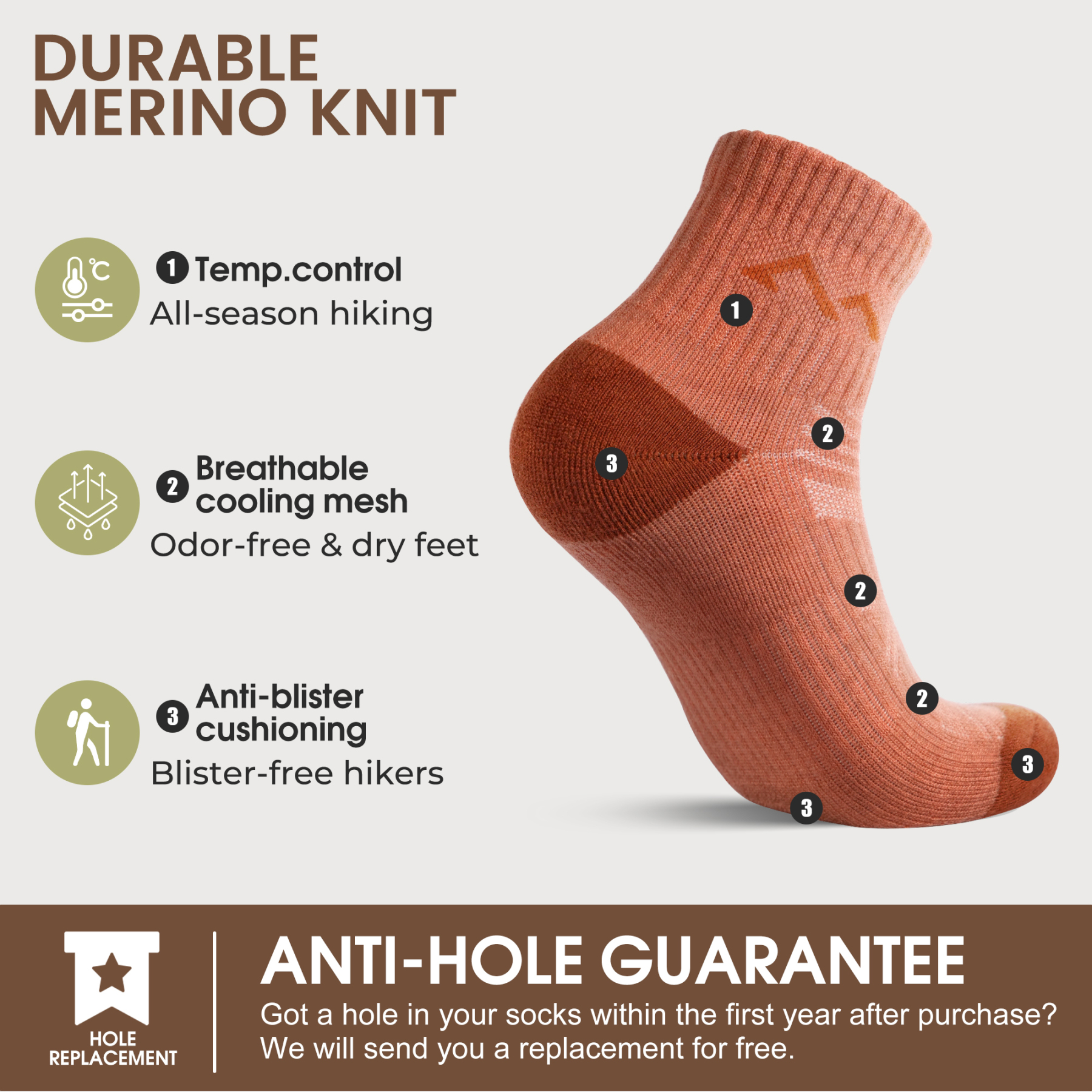 5 Pack Women's Merino Wool Quarter Hiking Running Socks Target Cushioned SS13F