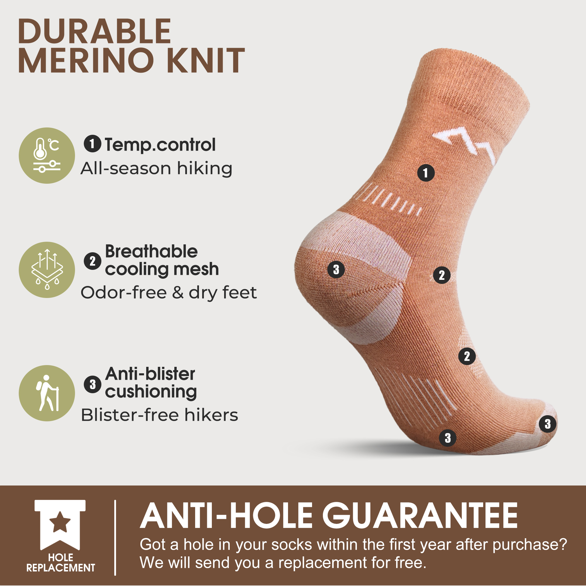 3 Pack Women's Merino Wool Micro Crew Half Cushioned Hiking Socks SS02C