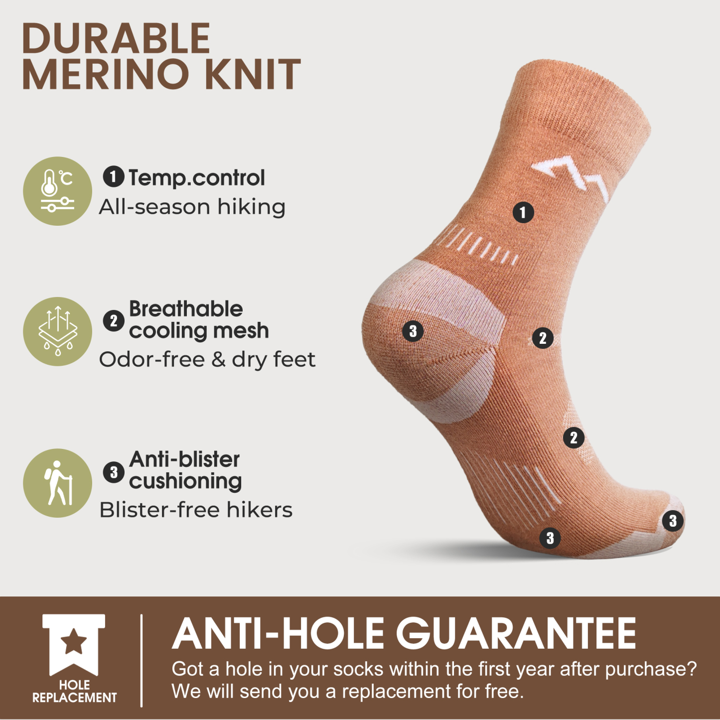 3 Pack Women's Merino Wool Micro Crew Half Cushioned Hiking Socks SS02C