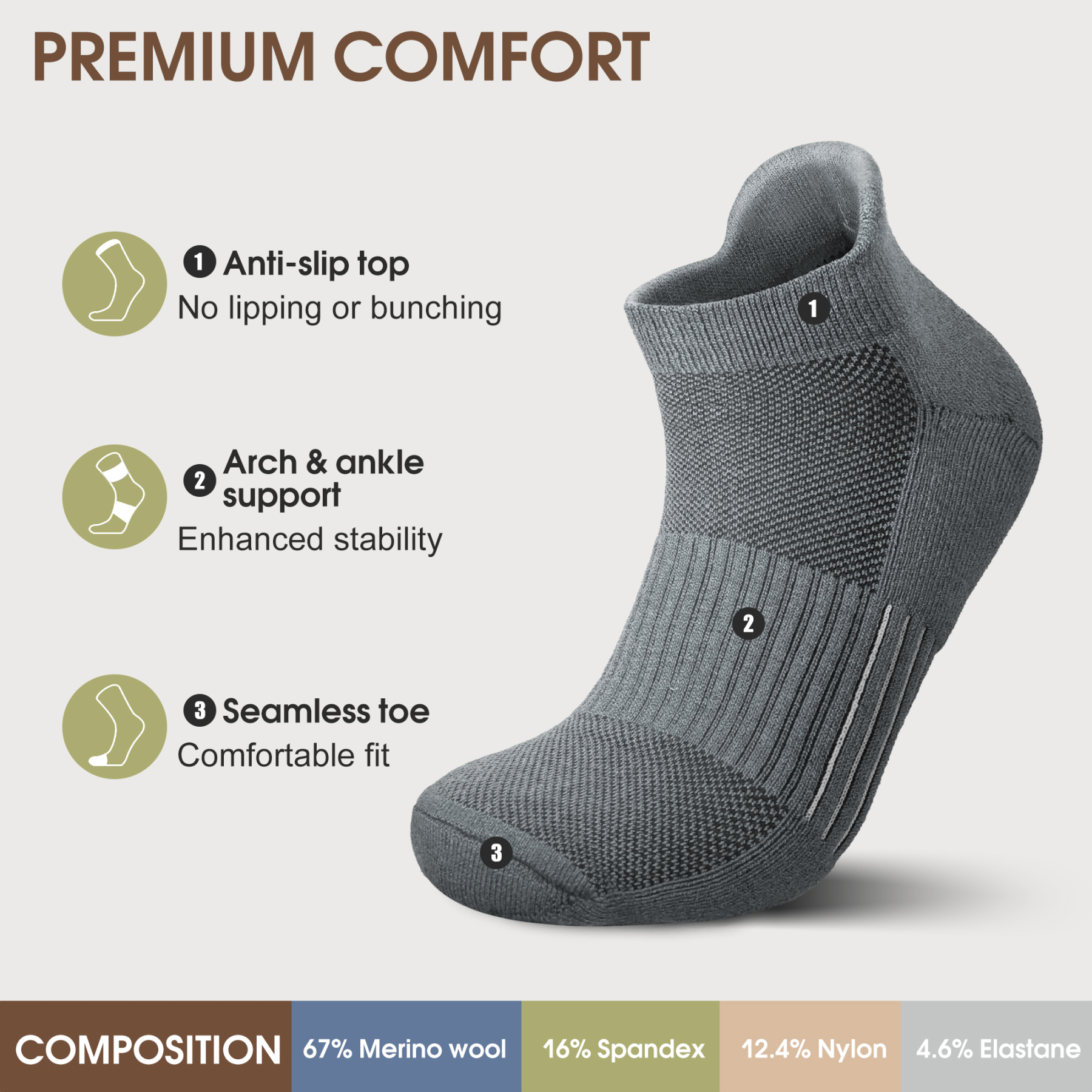 5 Pack Men's Merino Wool Ankle No Show Hiking Running Socks Target Cushioned SS15M