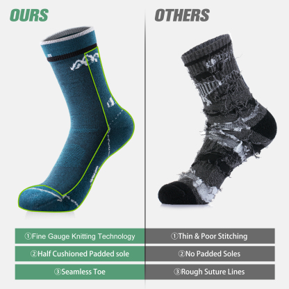 3 Pack Men's Merino Wool Micro Crew Half Cushioned Hiking Socks SS02M