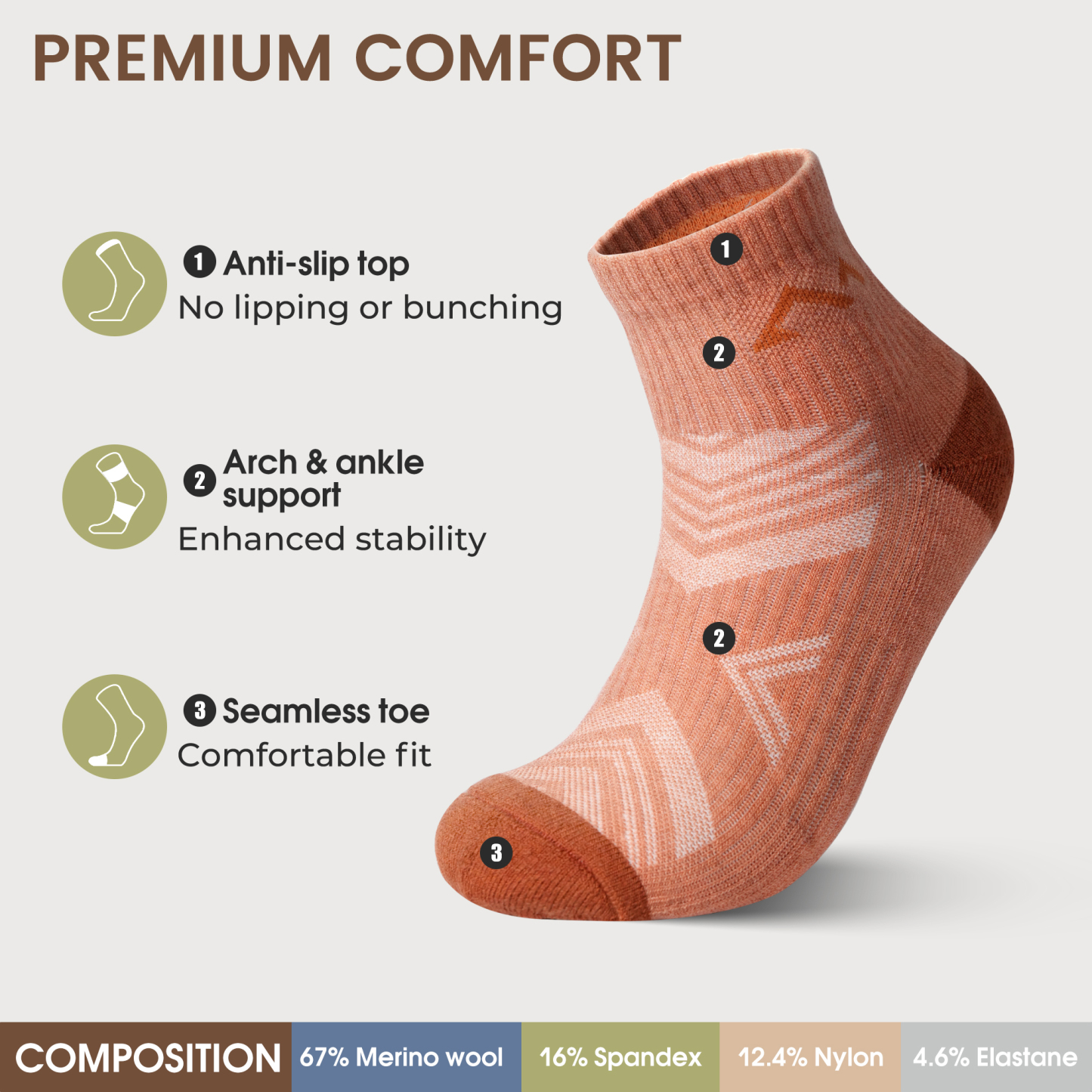 5 Pack Women's Merino Wool Quarter Hiking Running Socks Target Cushioned SS13F