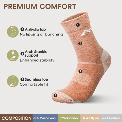3 Pack Women's Merino Wool Micro Crew Half Cushioned Hiking Socks SS02C