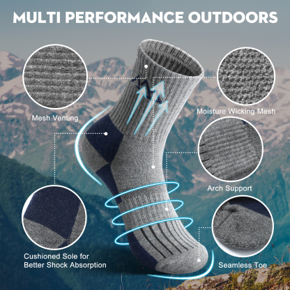 3 Pack Men's Merino Wool Micro Crew Half Cushioned Hiking Socks SS01M