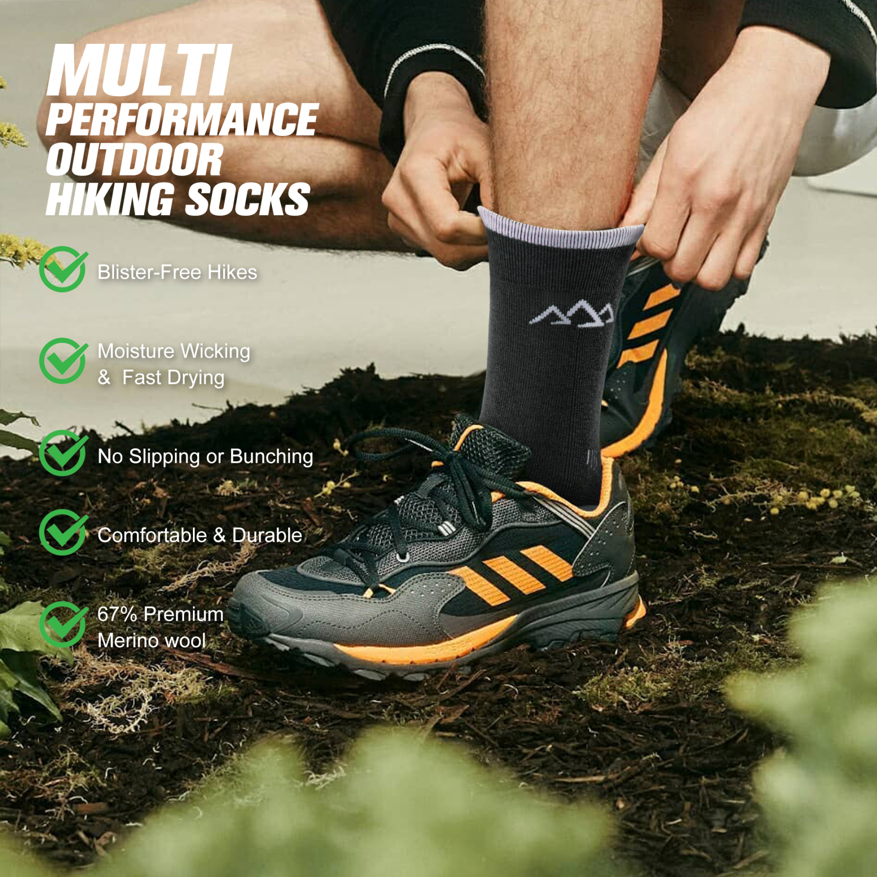 3 Pack Men's Merino Wool Micro Crew Half Cushioned Hiking Socks SS02M