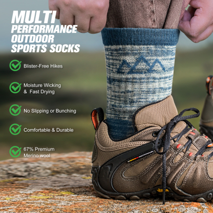 3 Pack Men's Merino Wool Micro Crew Half Cushioned Hiking Socks SS10M