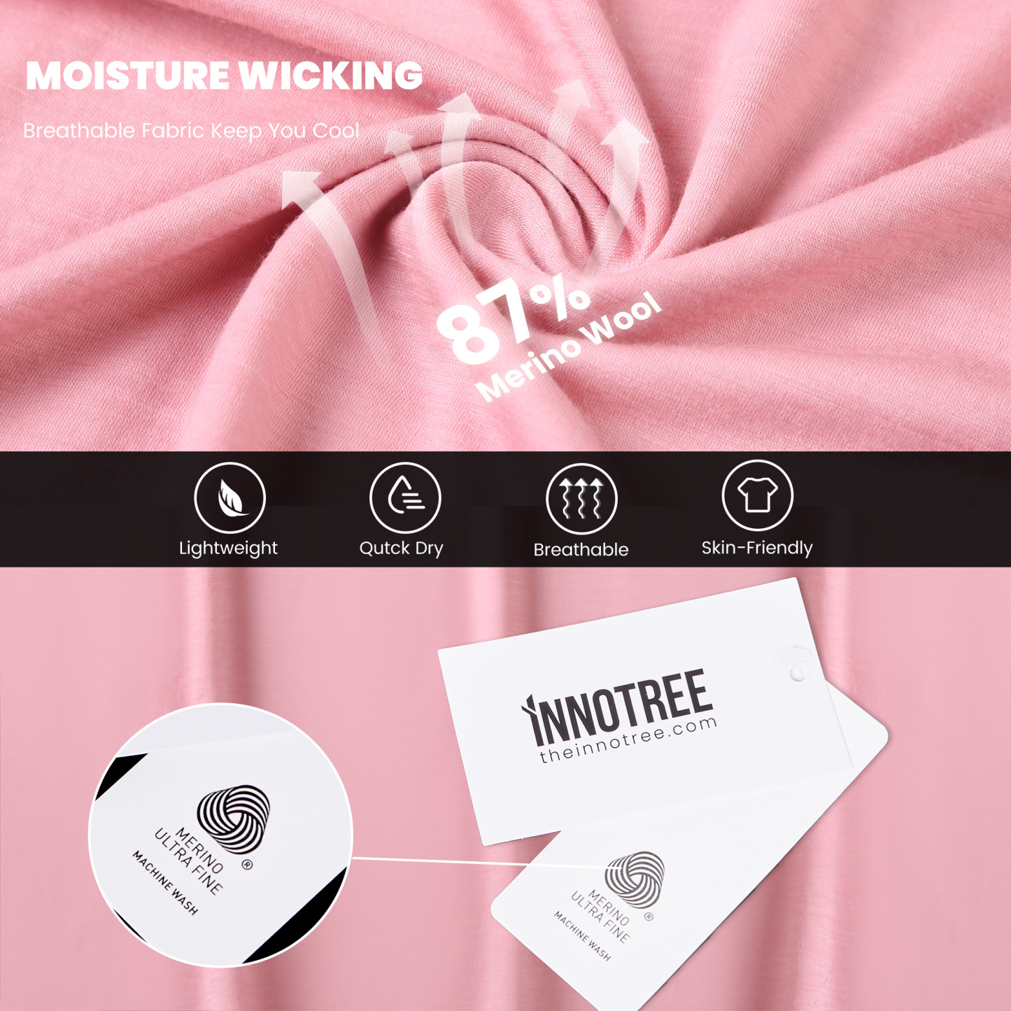 Women's Merino Wool T-shirt 150 Short Sleeve Crew Pink