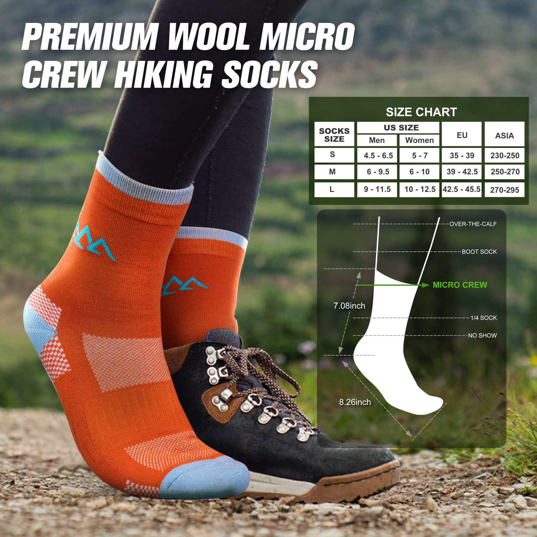 3 Pack Women's Merino Wool Micro Crew Half Cushioned Hiking Socks SS09F