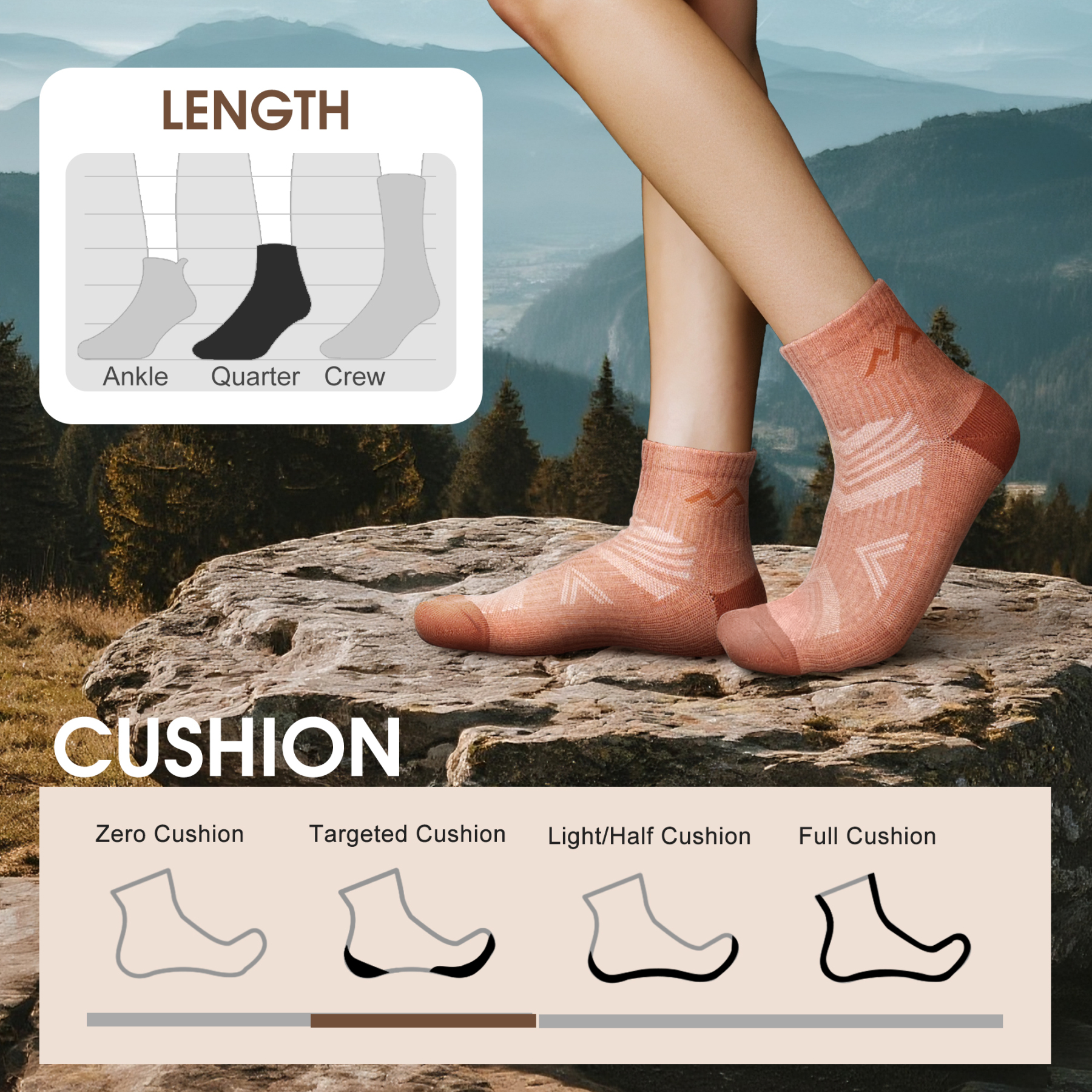 5 Pack Women's Merino Wool Quarter Hiking Running Socks Target Cushioned SS13F
