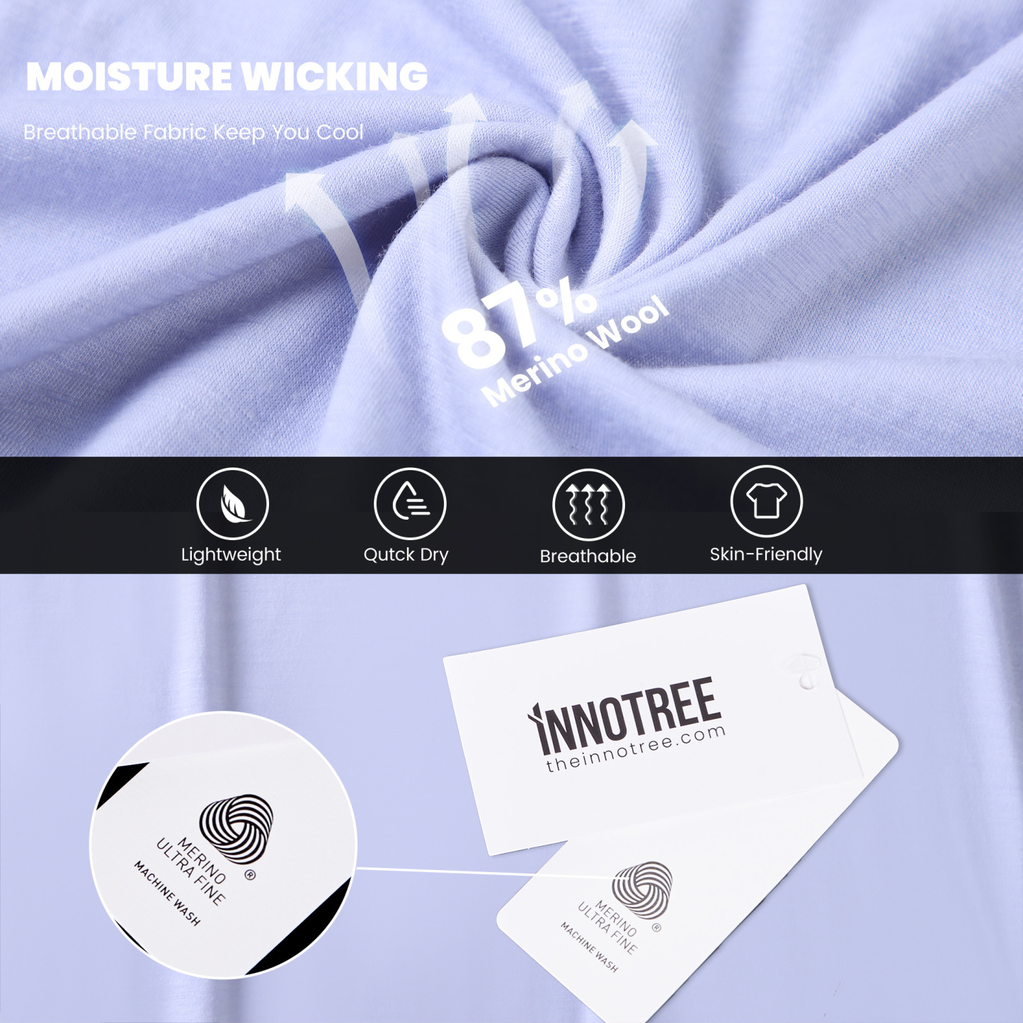 Women's Merino Wool T-shirt 150 Short Sleeve Crew Light Blue