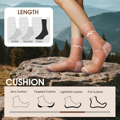 3 Pack Women's Merino Wool Micro Crew Half Cushioned Hiking Socks SS02C