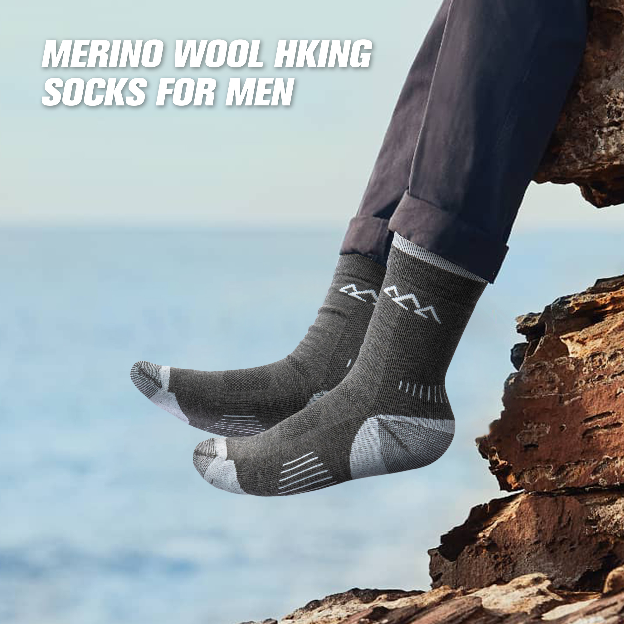 3 Pack Men's Merino Wool Micro Crew Half Cushioned Hiking Socks SS02M