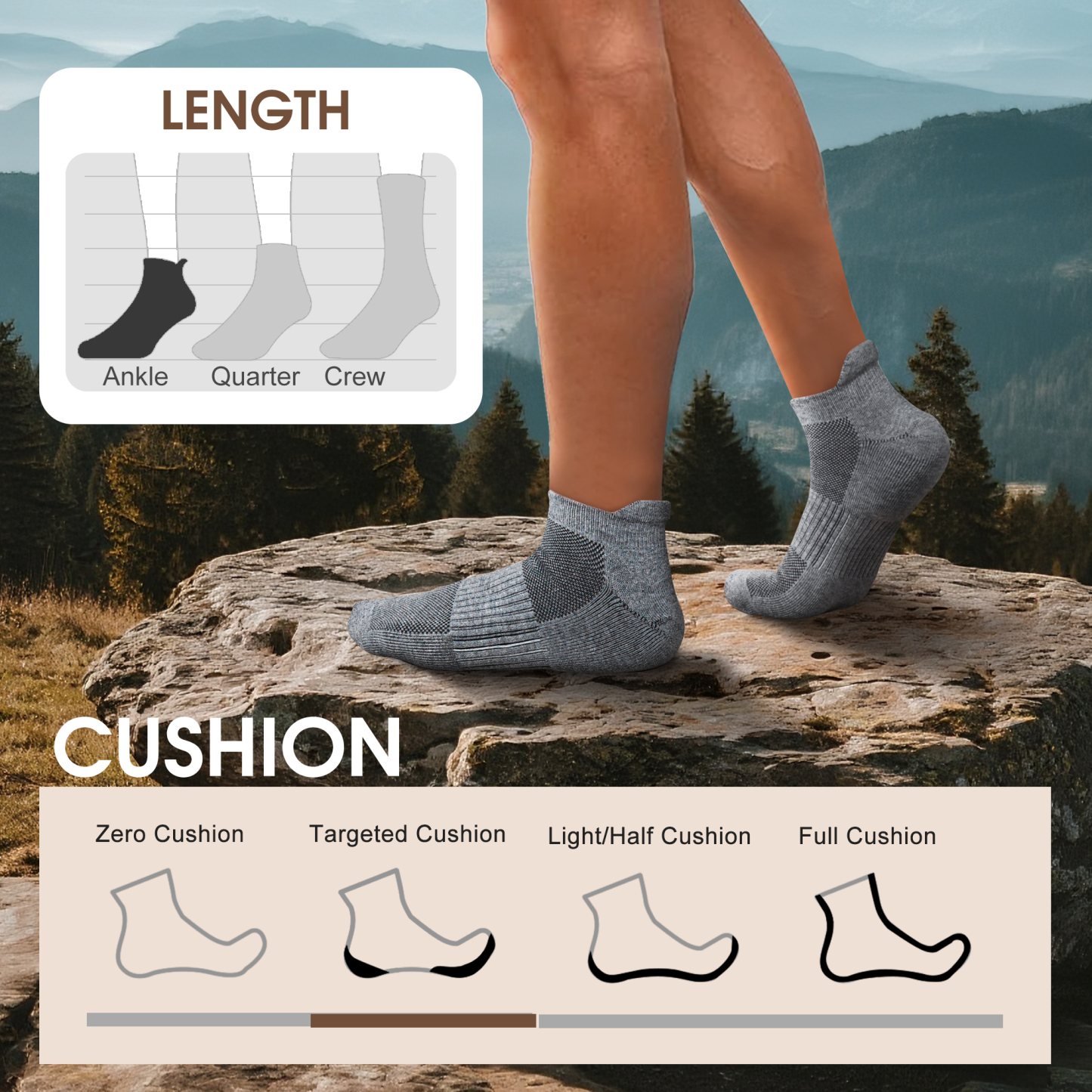 5 Pack Men's Merino Wool Ankle No Show Hiking Running Socks Target Cushioned SS15M