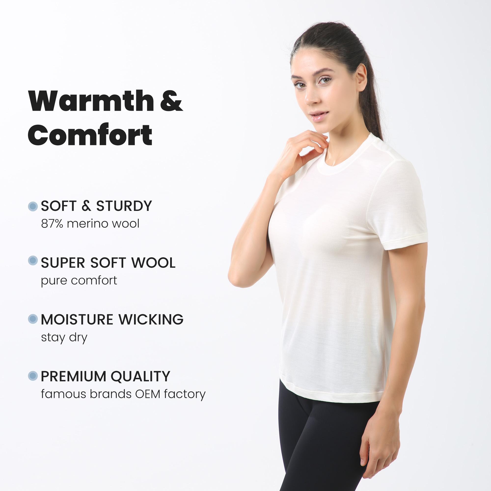 Women's Merino Wool T-shirt 150 Short Sleeve Crew White