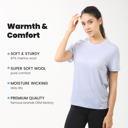 Women's Merino Wool T-shirt 150 Short Sleeve Crew Light Blue