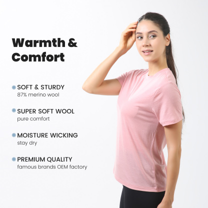Women's Merino Wool T-shirt 150 Short Sleeve Crew Pink