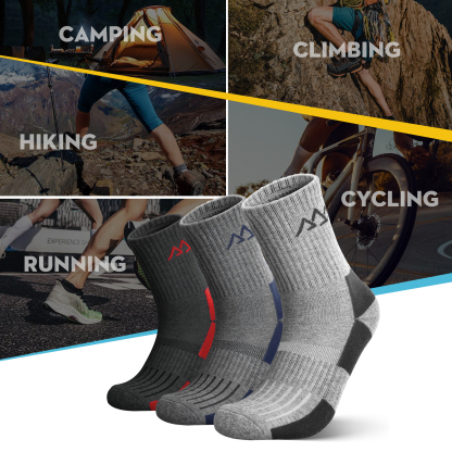 3 Pack Men's Merino Wool Micro Crew Half Cushioned Hiking Socks SS01M