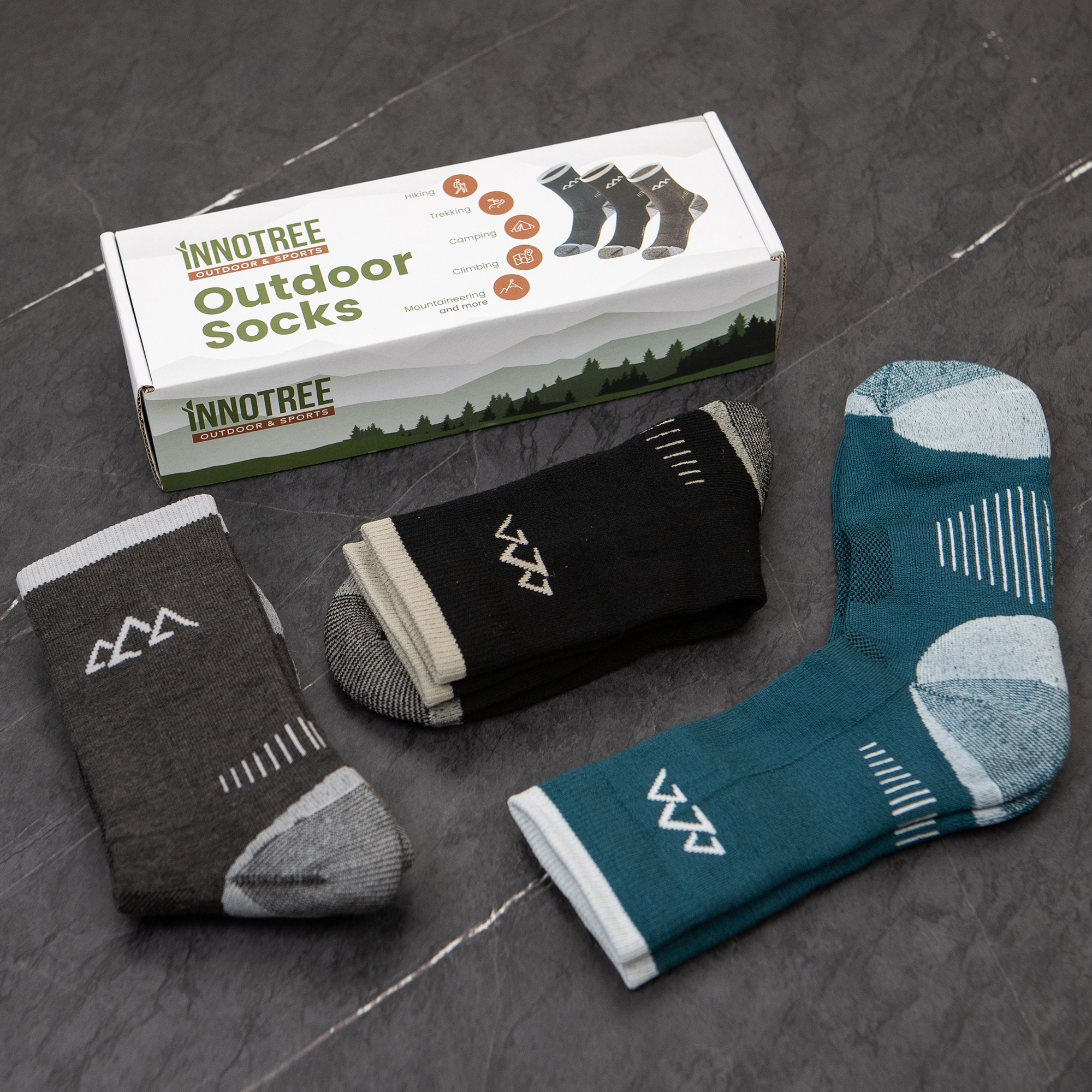 3 Pack Men's Merino Wool Micro Crew Half Cushioned Hiking Socks SS02M