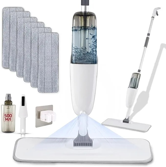 スプレーモップ 乾湿両用 吸水モップ 500ml 大容量 片手操作