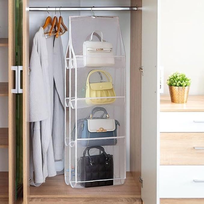 吊り下げ収納 カバン 収納 4段式 折りたたみ 鞄 収納 両面収納 8個収納可能