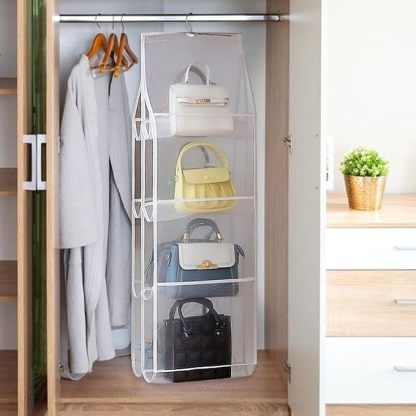 吊り下げ収納 カバン 収納 4段式 折りたたみ 鞄 収納 両面収納 8個収納可能