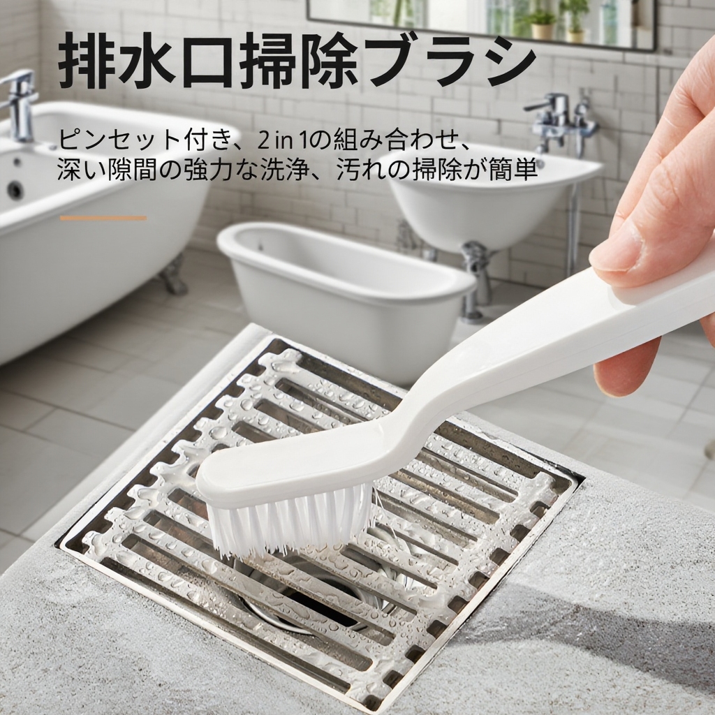日本製バスルームブラシ タイルコーナー隙間ブラシ トイレブラシ ブラシアーティファクト 多機能クリーニングブラシ 床排水ブラシ
