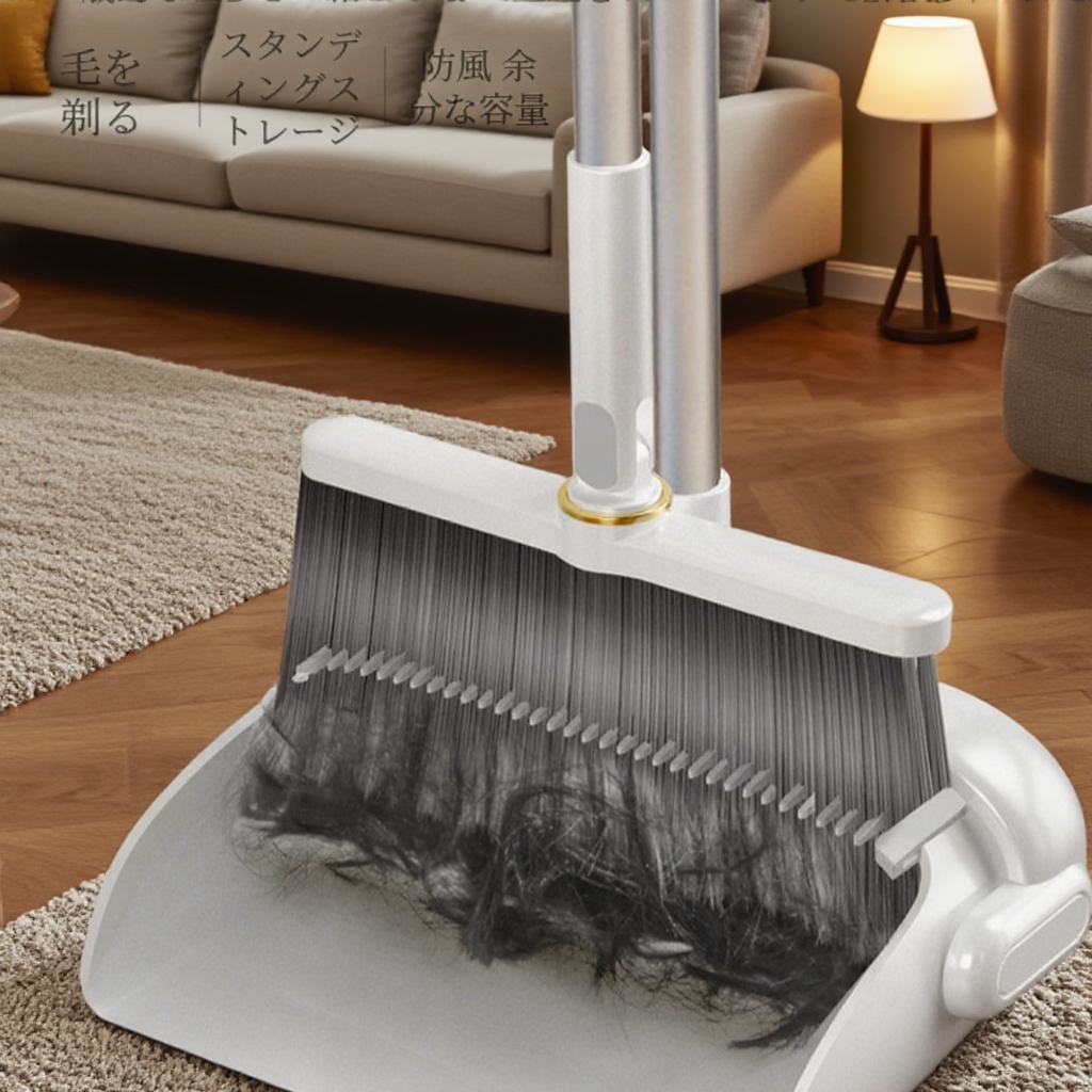 完璧な家庭用ほうきちりとりセット 太くなった長い柄の柔らかい毛の多機能掃除用具