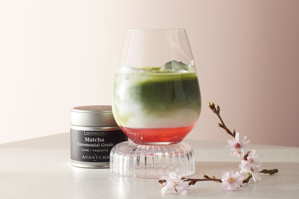 Iced Sakura Matcha Latte - using AVANTCHA Matcha Ceremonial Grade Yame Yabukita