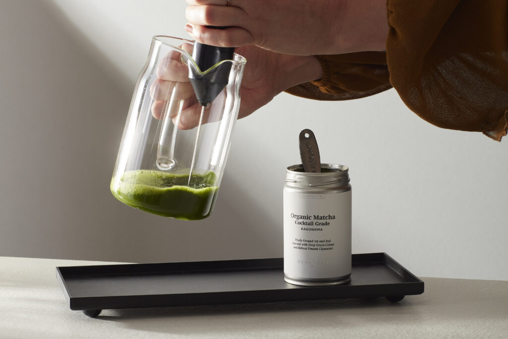 AVANTCHA Matcha Ceremonial Grade Kagoshima Natural Farming 80g in Iced Matcha Latte