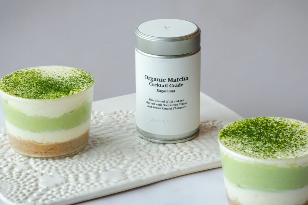 Layered Matcha Cheesecake with Matcha tin