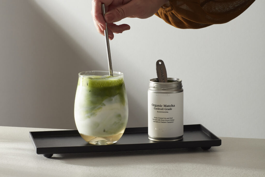 AVANTCHA Matcha Ceremonial Grade Kagoshima Natural Farming 80g in Iced Matcha Latte