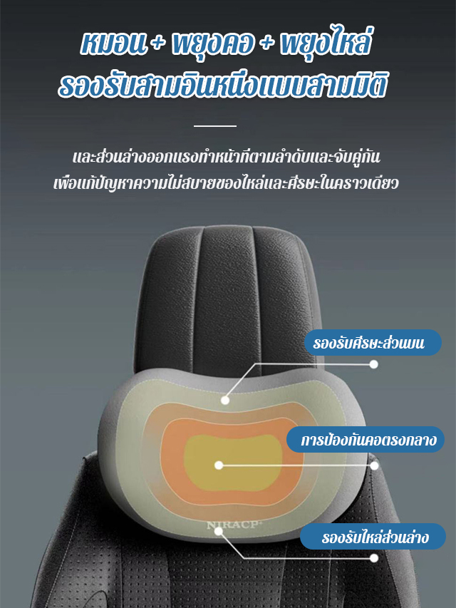หมอนรองหัว คอและเอวโฟมเมมโมรี่แบบอเนกประสงค์สำหรับใช้ในรถยนต์