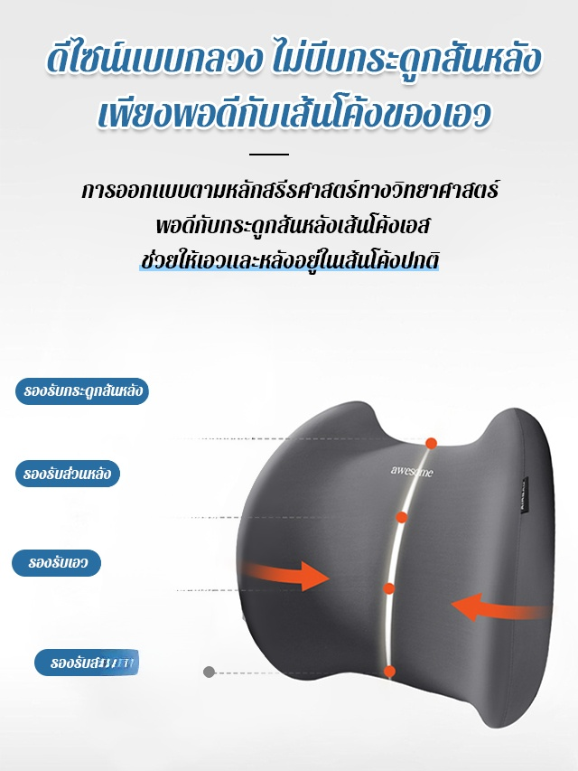 หมอนรองหัว คอและเอวโฟมเมมโมรี่แบบอเนกประสงค์สำหรับใช้ในรถยนต์