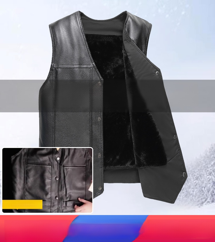 เสื้อกั๊กหนังแท้หลายกระเป๋าผู้ชาย
