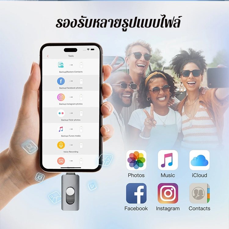 แฟลชไดรฟ์ขยายหน่วยความจำโทรศัพท์มือถือแบบ 3 อิน1ที่สามารถสำรองข้อมูลทุกที่ทุกเวลา