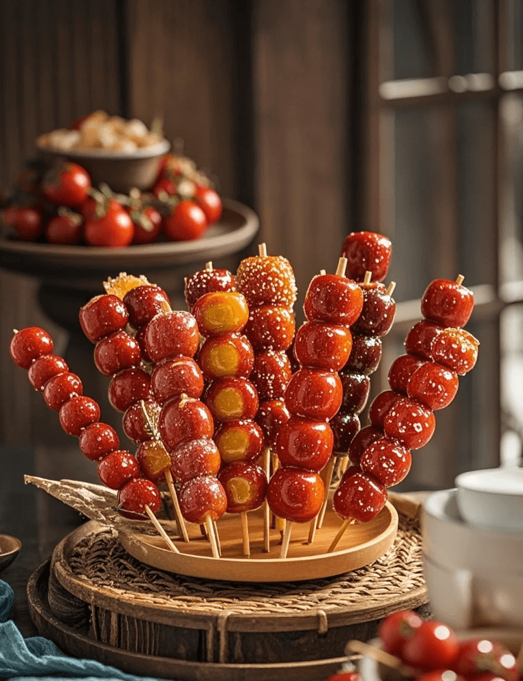 冰糖葫芦 ── 北京の冬の風物詩、輝く琥珀色の縁起菓子